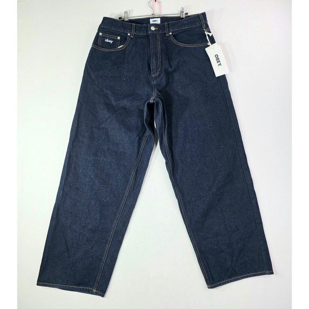 NWT Obey Propaganda Mens 36x31 Dark Wash Wide Leg Relaxed Jeans Indigo Blue